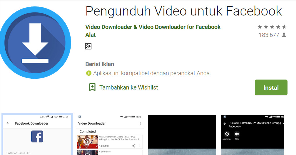 Gambar 1 - Cara download video di facebook di android pakai aplikasi - Video Downloader for facebook
