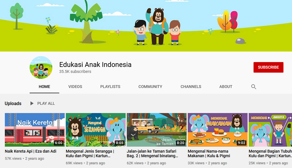 Gambar 1 - Channel youtube edukasi anak Indonesia - Edukasi anak Indonesia