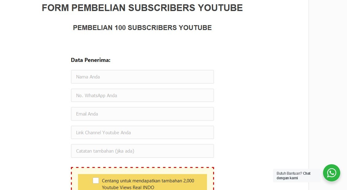 Gambar 2 - Cara membeli subscriber youtube aktif yang mudah - mengisi formulir pembelian-subscriber-youtube